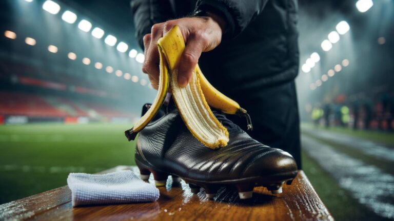 Illustration of a banana peel being used to remove scuffs from leather shoes