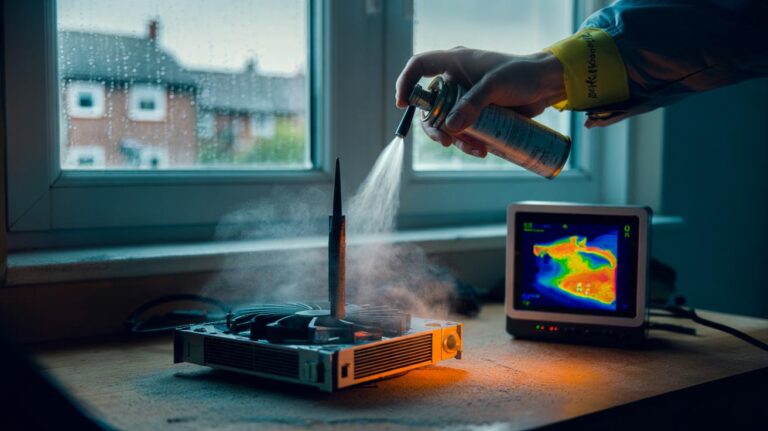 Illustration of cleaning dust from computer vents and fans to maintain airflow and prevent overheating