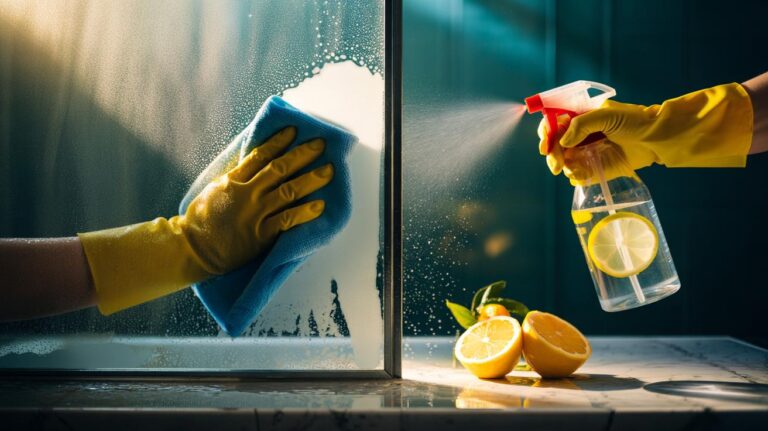 Illustration of lemon juice dissolving hard water stains on glass