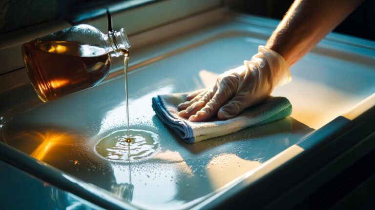 Illustration of salt and vinegar used together to lift stains from a ceramic surface with a few rubs