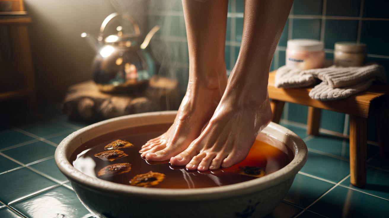 Tea bag foot soak ends dry heels in 10 minutes : how tannins smooth cracks instantly