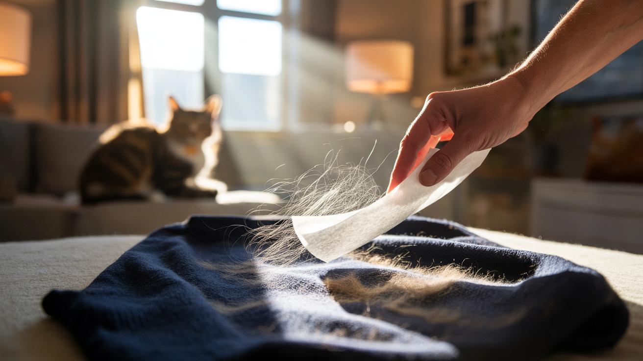 Illustration of a dryer sheet removing pet hair from clothing