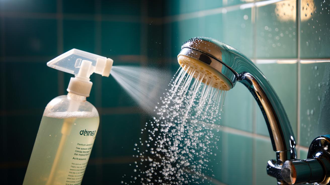 Vinegar spray dissolves shower head limescale in minutes : how acidity dissolves mineral build-up instantly